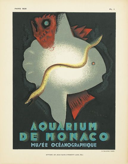 D''APRÈS JEAN CARLU (1900-1997). AQUARIUM DE MONACO. 1928. 11x8 inches, 28x22 cm. Calavas, Paris.